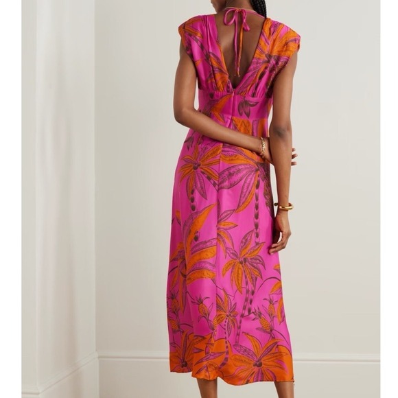 Farm Rio Beach Forest Printed Lenzing Ecovero Maxi Dress Pink Orange Size M - Picture 3 of 9